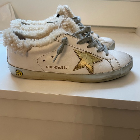 Golden Goose Shoes - Superstar shearling-lined distressed leather sneakers